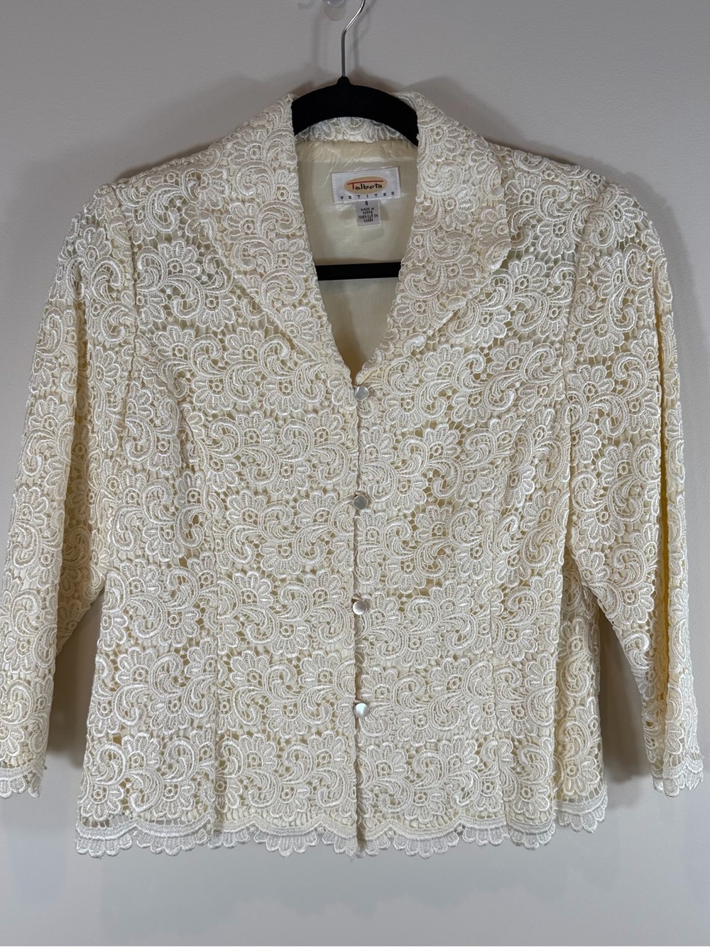 Talbots Ivory Floral Lace Button-Up Blazer Size 6